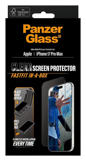 PanzerGlass Ultra-Wide Clear iPhone 17 Pro Max Screen Protector Tempered Glass afbeelding 5