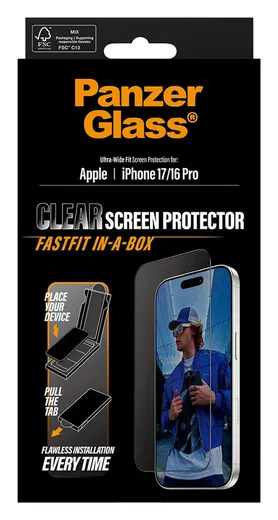 PanzerGlass Ultra-Wide Clear iPhone 17 / 16 Pro Screen Protector Tempered Glass afbeelding 5