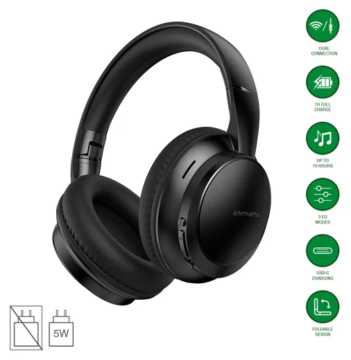 4smarts SkyBuds Wave Over-Ear Draadloze Bluetooth Koptelefoon Zwart afbeelding 2