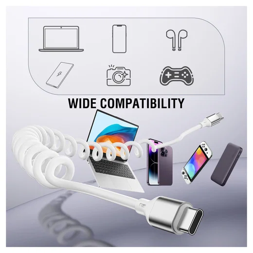 4smarts USB-C naar USB-C Krulsnoer Kabel 240W Power Delivery 50CM Wit afbeelding 6