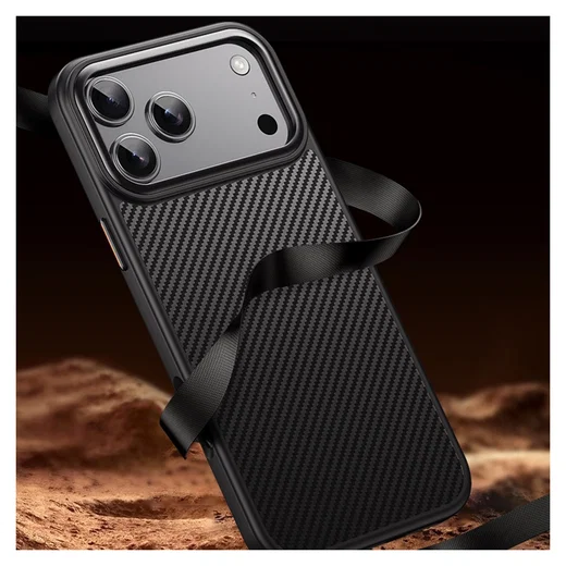 Apple iPhone 17 Pro Hoesje MagSafe Back Cover Carbon Fiber Zwart afbeelding 10