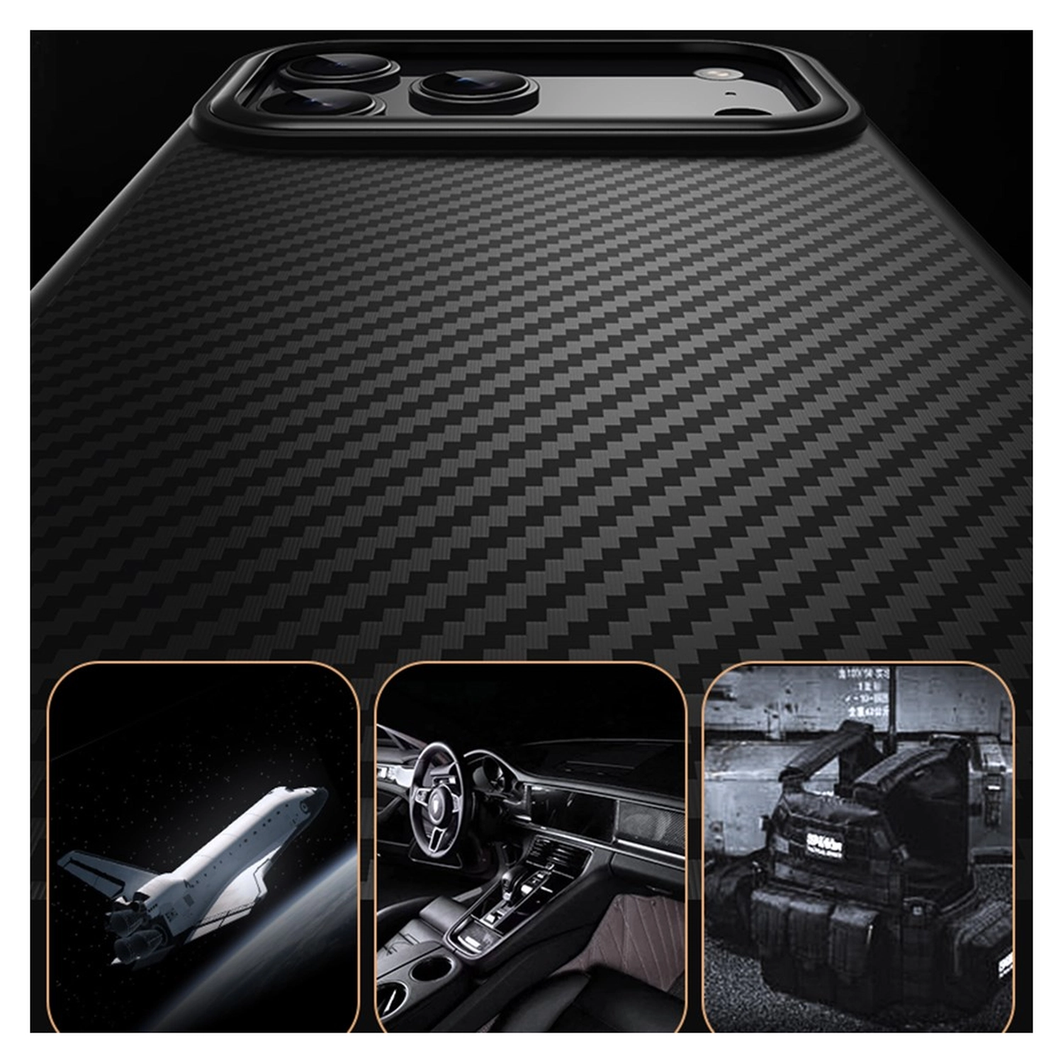 Apple iPhone 17 Pro Hoesje MagSafe Back Cover Carbon Fiber Zwart afbeelding 11