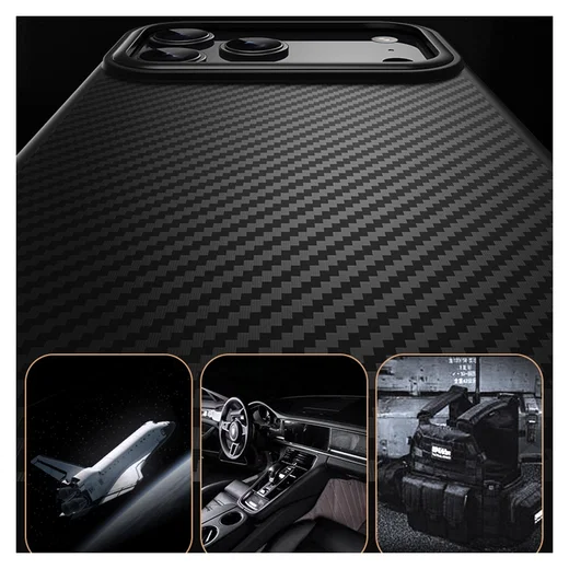 Apple iPhone 17 Pro Hoesje MagSafe Back Cover Carbon Fiber Zwart afbeelding 11
