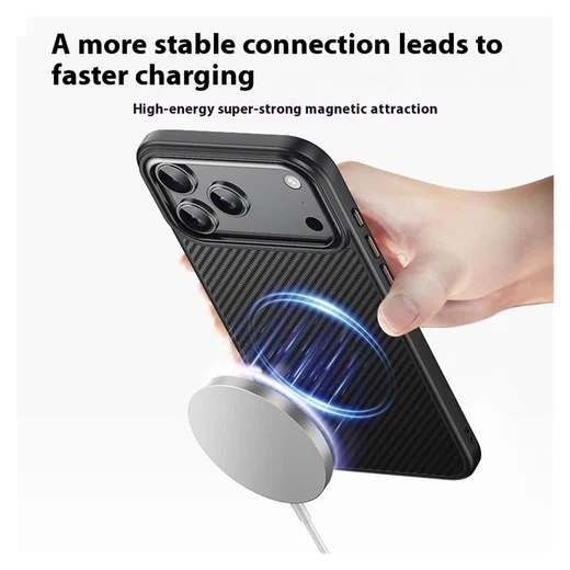 Apple iPhone 17 Pro Hoesje MagSafe Back Cover Carbon Fiber Zwart afbeelding 7