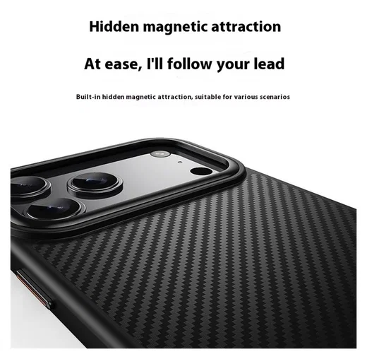 Apple iPhone 17 Pro Hoesje MagSafe Back Cover Carbon Fiber Zwart afbeelding 8