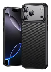 Apple iPhone 17 Pro Max Hoesje MagSafe Back Cover Carbon Fiber Zwart afbeelding