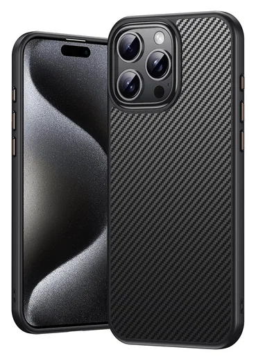 Apple iPhone 16 Pro Hoesje MagSafe Back Cover Carbon Fiber Zwart afbeelding 1