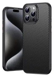 Apple iPhone 16 Pro Hoesje MagSafe Back Cover Carbon Fiber Zwart afbeelding