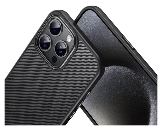 Apple iPhone 16 Pro Hoesje MagSafe Back Cover Carbon Fiber Zwart afbeelding 10
