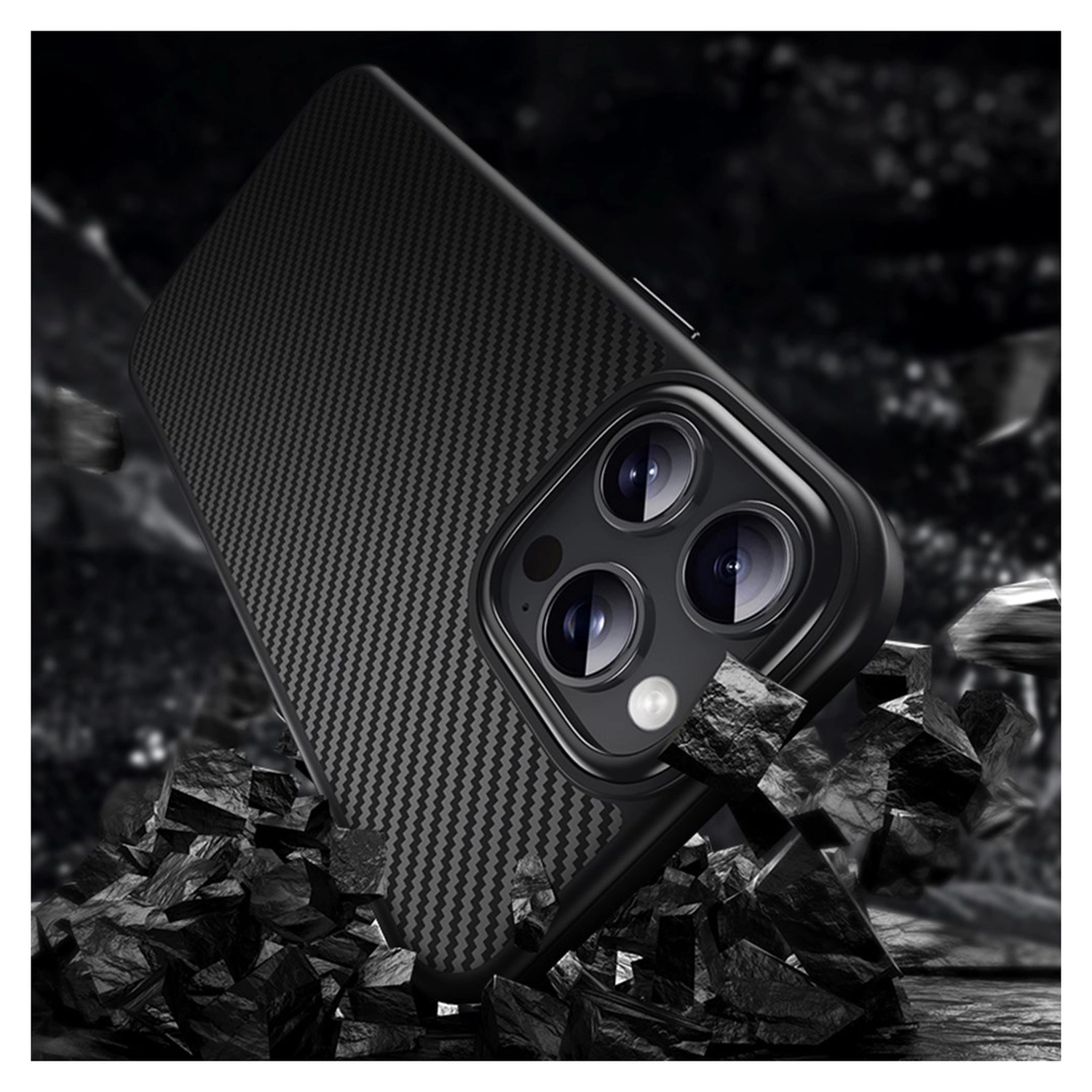 Apple iPhone 16 Pro Hoesje MagSafe Back Cover Carbon Fiber Zwart afbeelding 8