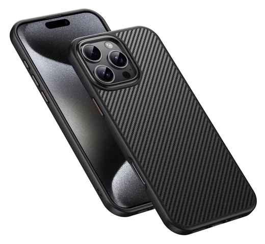 Apple iPhone 16 Pro Hoesje MagSafe Back Cover Carbon Fiber Zwart afbeelding 9