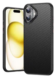 Apple iPhone 16 Hoesje MagSafe Back Cover Carbon Fiber Zwart afbeelding