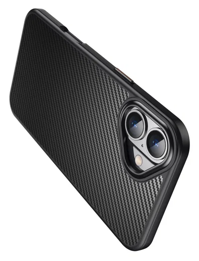 Apple iPhone 16 Hoesje MagSafe Back Cover Carbon Fiber Zwart afbeelding 9