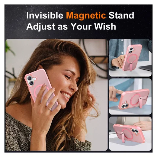 Apple iPhone 17 Hoesje MagSafe Back Cover met Kickstand Roze afbeelding 6