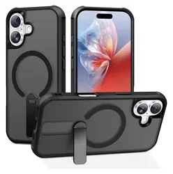 Apple iPhone 17 Hoesje MagSafe Back Cover met Kickstand Zwart afbeelding