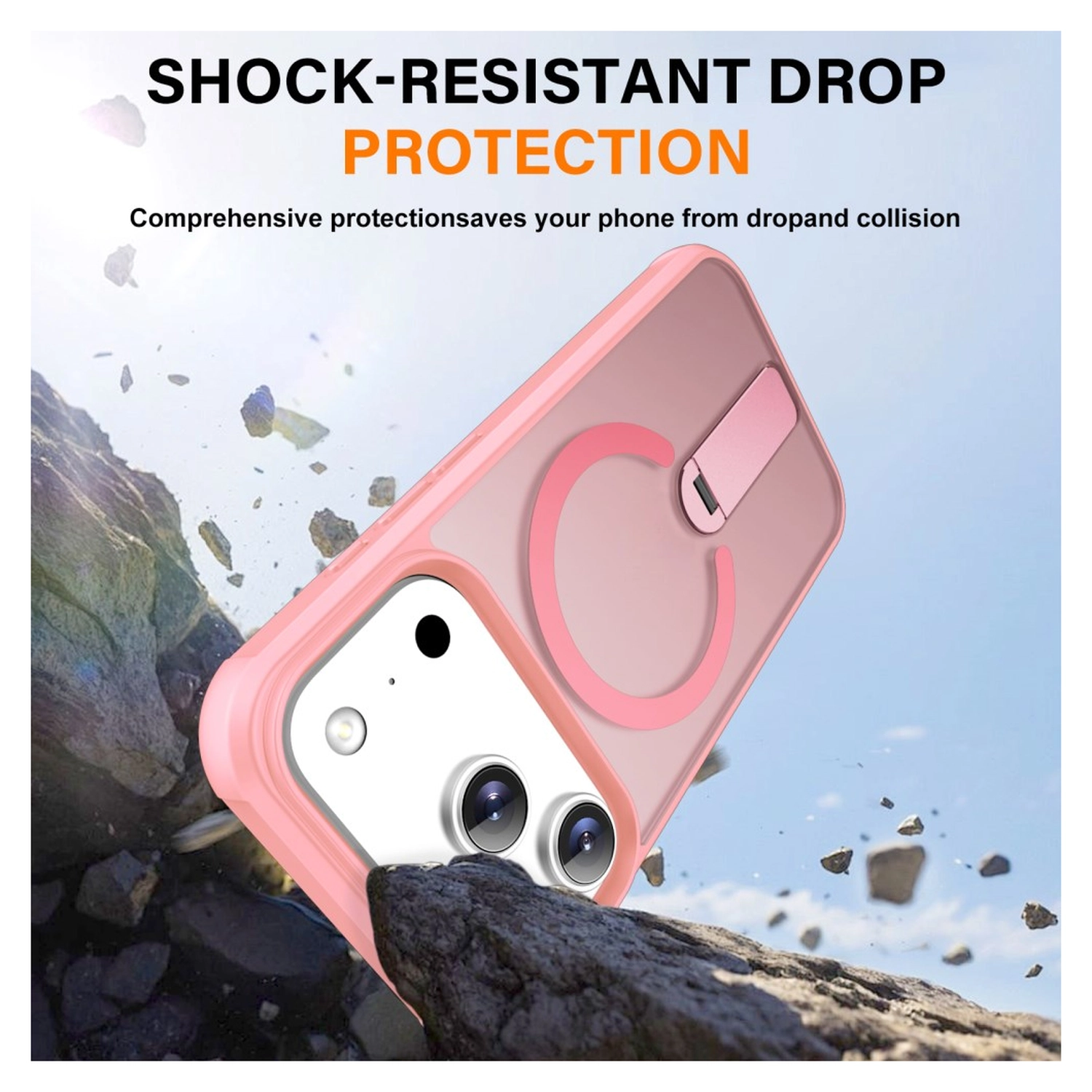 Apple iPhone 17 Pro Hoesje MagSafe Back Cover met Kickstand Roze afbeelding 3