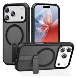 Apple iPhone 17 Pro Hoesje MagSafe Back Cover met Kickstand Zwart afbeelding