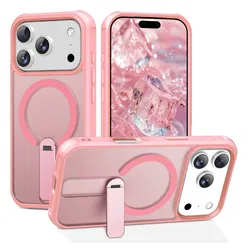 Apple iPhone 17 Pro Max Hoesje MagSafe Back Cover met Kickstand Roze afbeelding