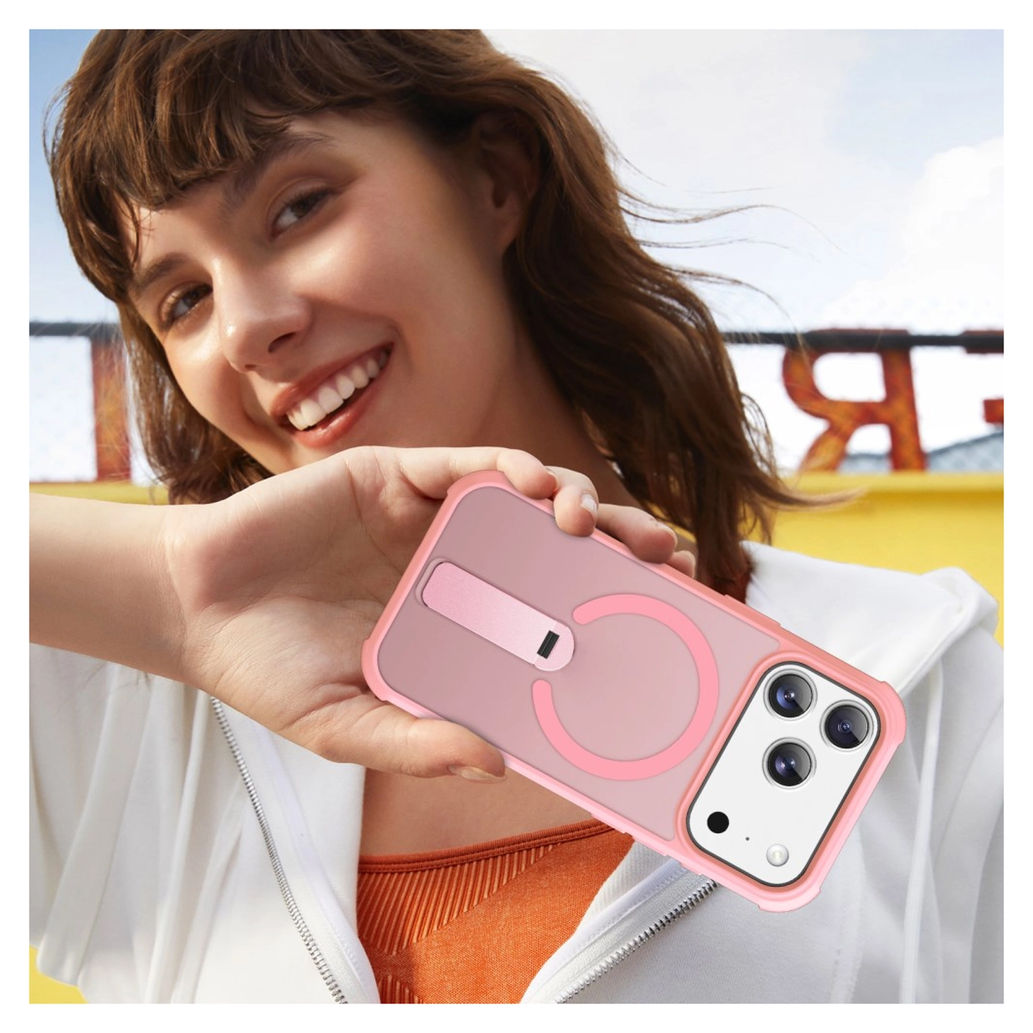 Apple iPhone 17 Pro Max Hoesje MagSafe Back Cover met Kickstand Roze afbeelding 7