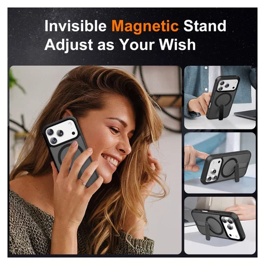 Apple iPhone 17 Pro Max Hoesje MagSafe Back Cover met Kickstand Zwart afbeelding 6