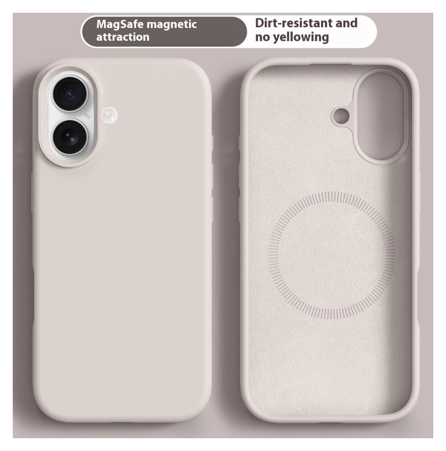Apple iPhone 17 Hoesje MagSafe Siliconen Back Cover Dun Beige afbeelding 2