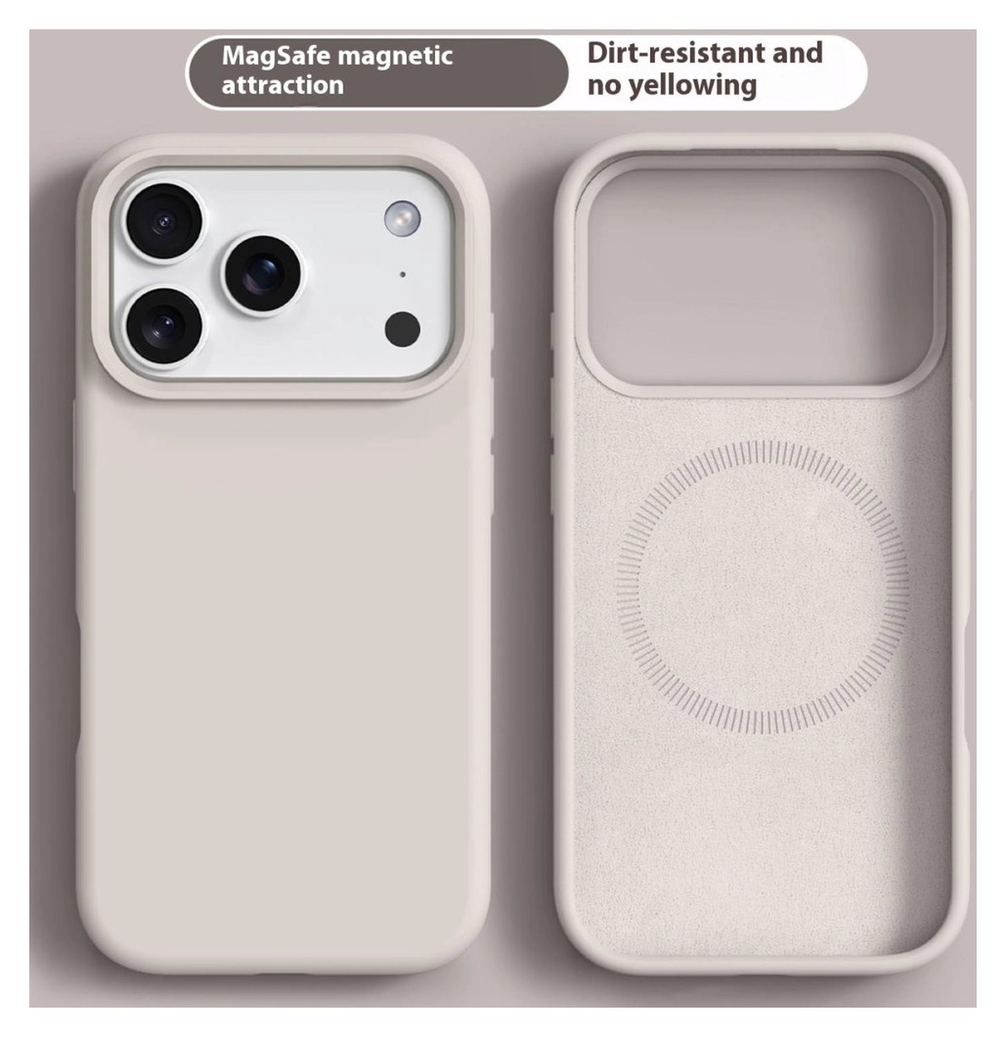Apple iPhone 17 Pro Max Hoesje MagSafe Siliconen Back Cover Dun Beige afbeelding 2