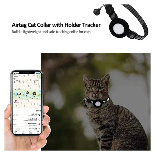 AirTag Hoesje voor Huisdieren Reflecterende Siliconen Halsband met Bel Zwart afbeelding 5