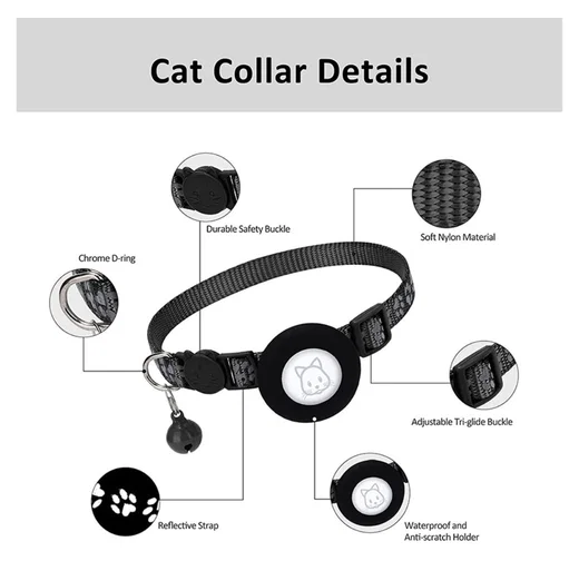 AirTag Hoesje voor Huisdieren Reflecterende Siliconen Halsband met Bel Zwart afbeelding 6
