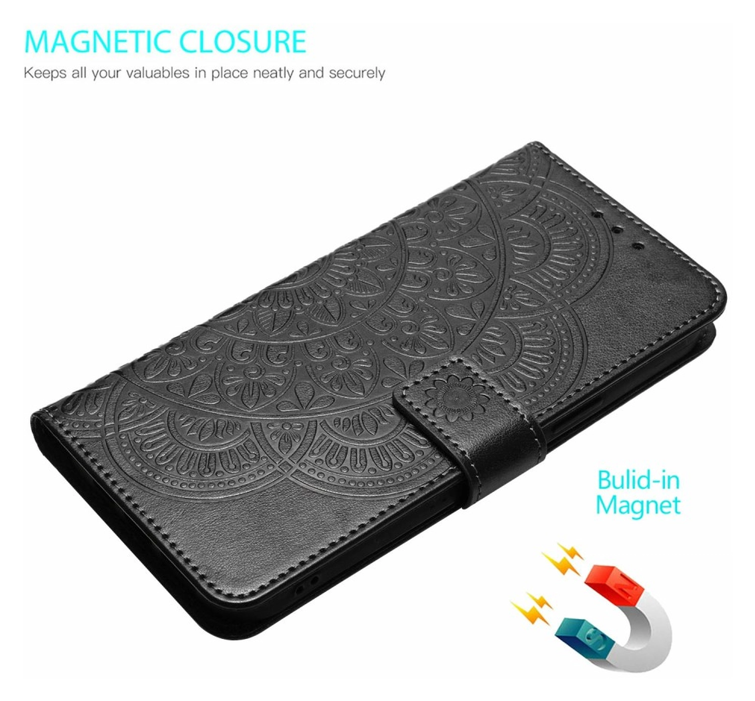 Samsung Galaxy A17 / A26 Hoesje Mandala Book Case met Pasjeshouder Zwart afbeelding 4