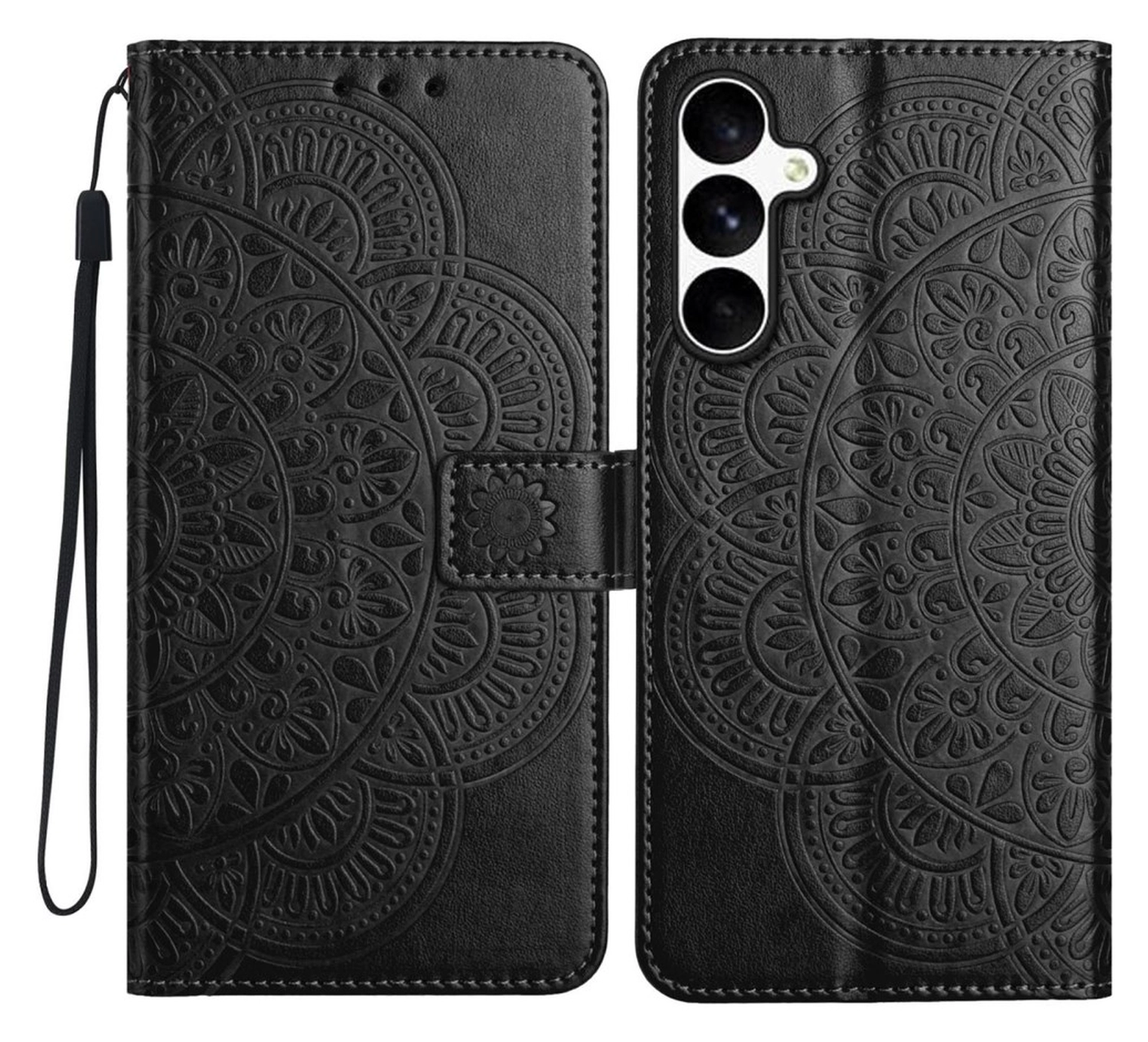 Samsung Galaxy S25 FE Hoesje Mandala Book Case met Pasjeshouder Zwart afbeelding 1