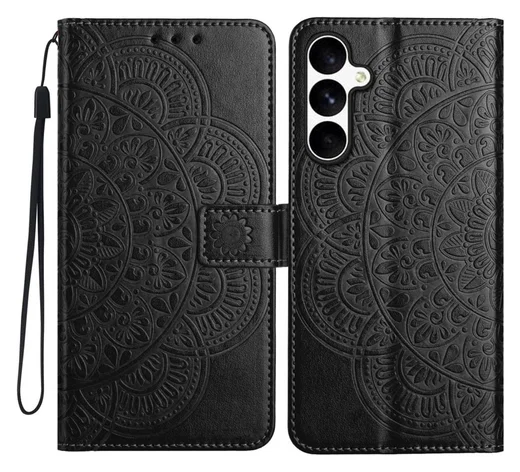 Samsung Galaxy S25 FE Hoesje Mandala Book Case met Pasjeshouder Zwart afbeelding 1