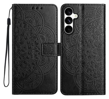 Samsung Galaxy S25 FE Hoesje Mandala Book Case met Pasjeshouder Zwart