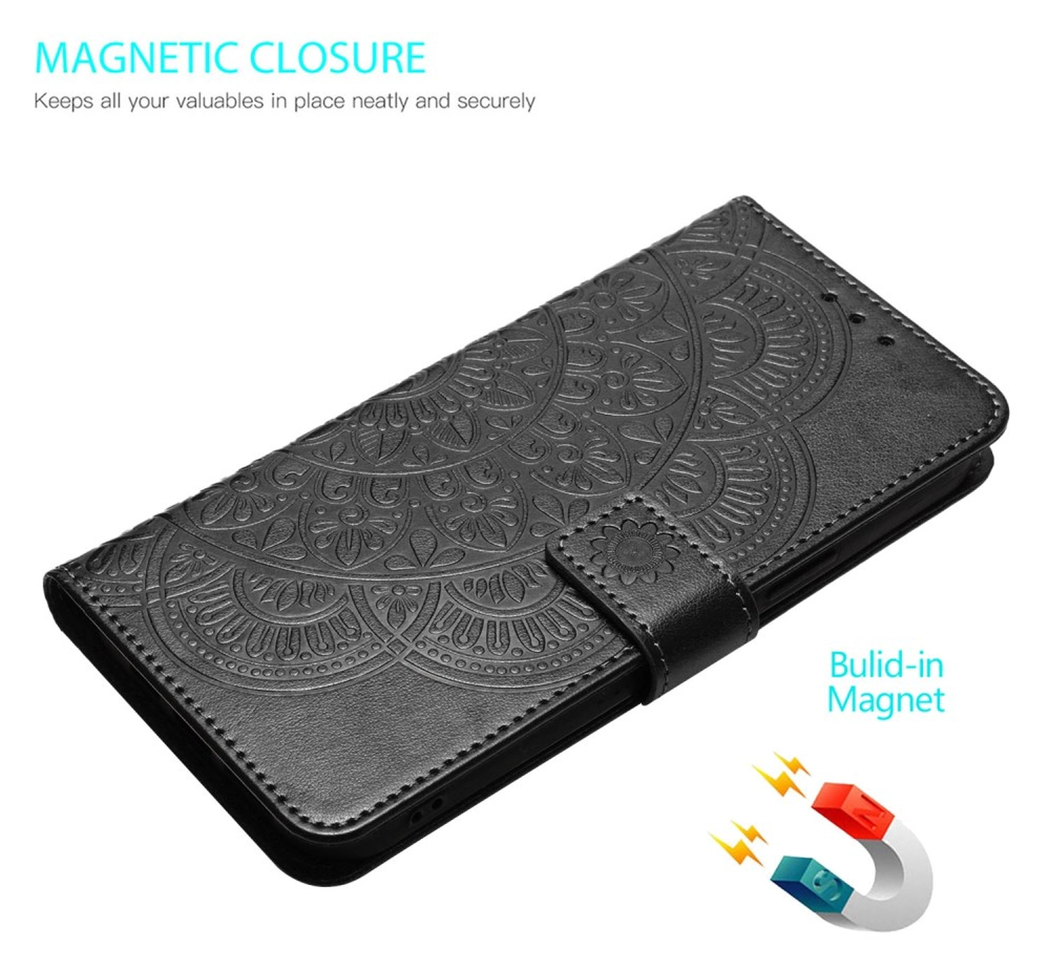 Samsung Galaxy S25 FE Hoesje Mandala Book Case met Pasjeshouder Zwart afbeelding 6