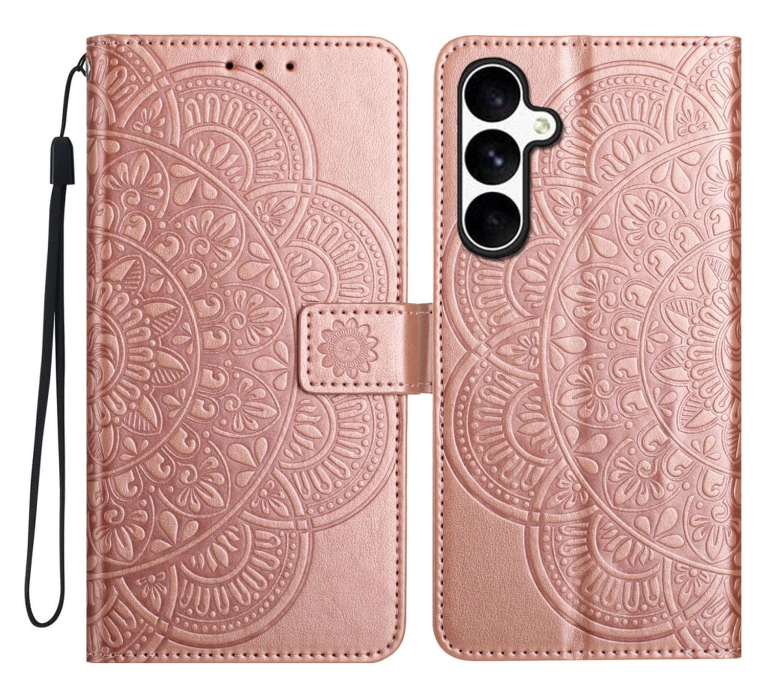 Samsung Galaxy S25 FE Hoesje Mandala Book Case met Pasjeshouder Roze Goud afbeelding 1