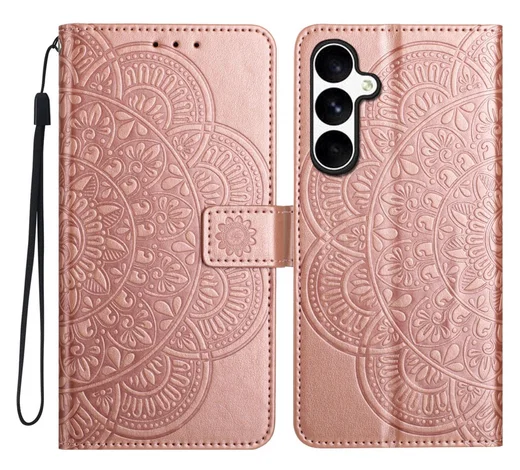 Samsung Galaxy S25 FE Hoesje Mandala Book Case met Pasjeshouder Roze Goud afbeelding 1