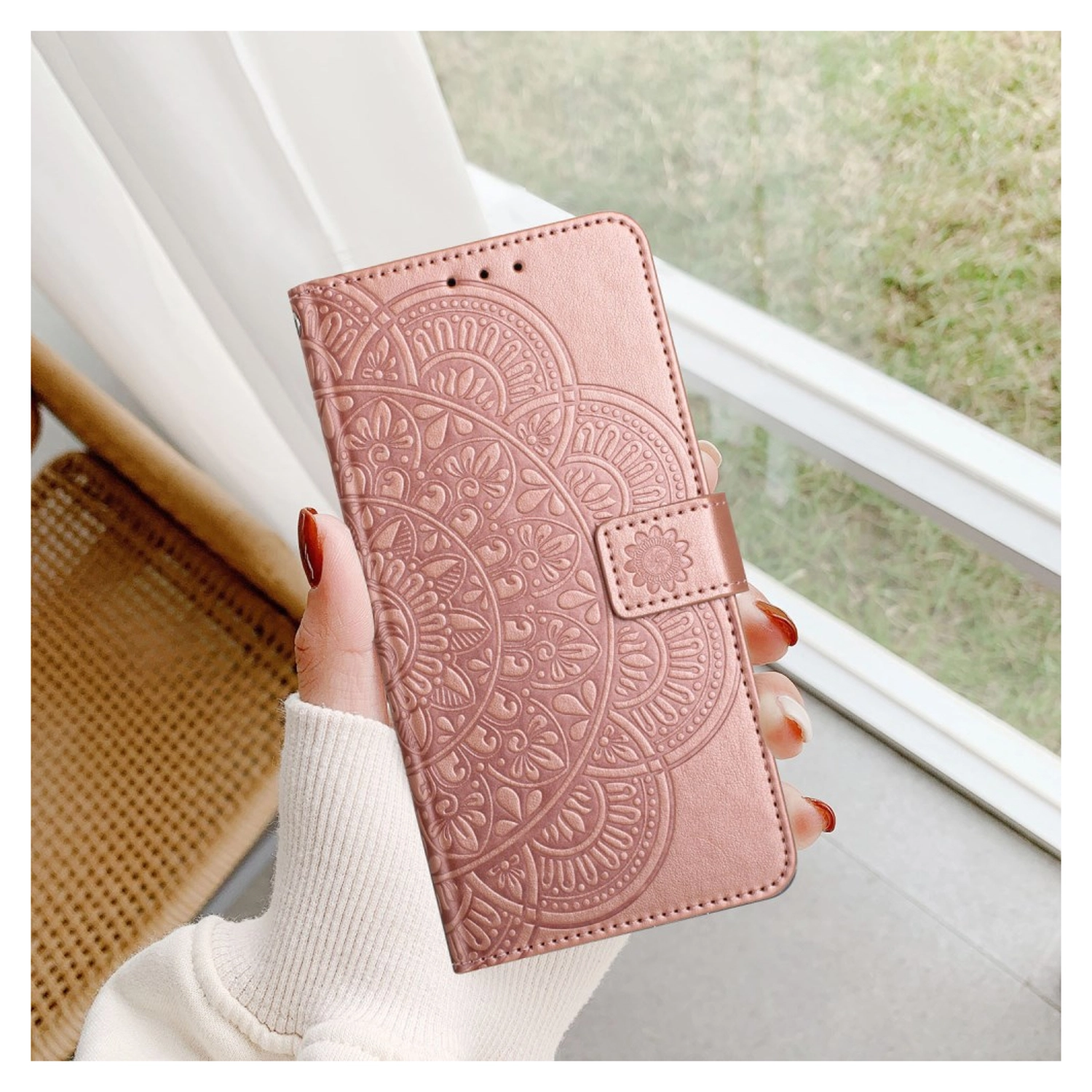 Samsung Galaxy S25 FE Hoesje Mandala Book Case met Pasjeshouder Roze Goud afbeelding 7