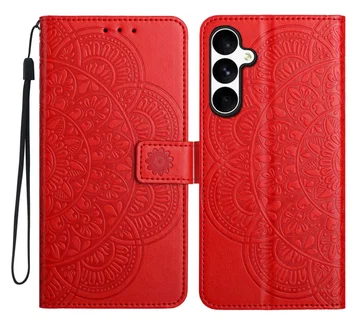 Samsung Galaxy S25 FE Hoesje Mandala Book Case met Pasjeshouder Rood