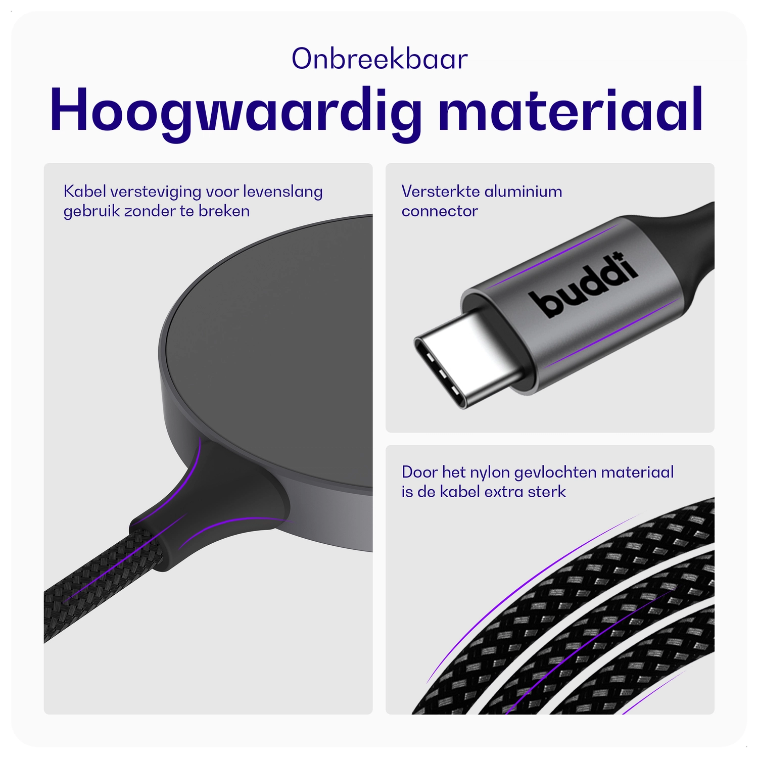 Buddi Power Qi2 Draadloze Magnetische MagSafe Oplader 15W met 1.5M Kabel Grijs afbeelding 3