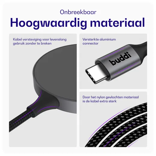Buddi Power Qi2 Draadloze Magnetische MagSafe Oplader 15W met 1.5M Kabel Grijs afbeelding 3