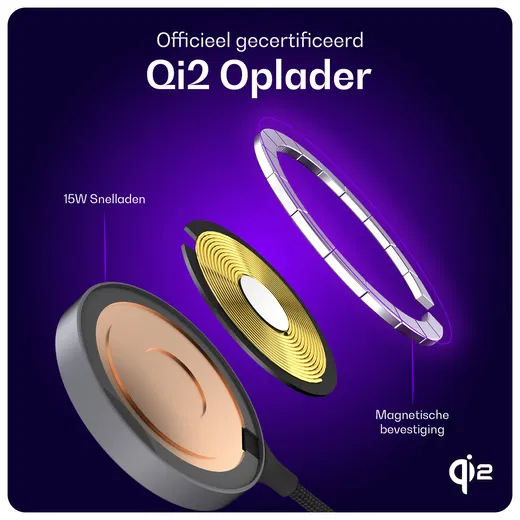 Buddi Power Qi2 Draadloze Magnetische MagSafe Oplader 15W met 1.5M Kabel Grijs afbeelding 10