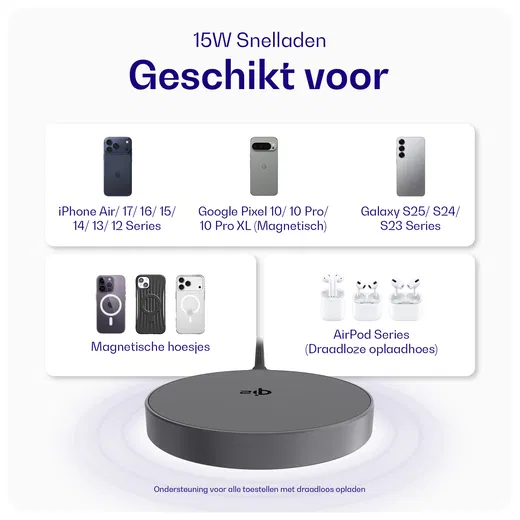 Buddi Power Qi2 Draadloze Magnetische MagSafe Oplader 15W met 1.5M Kabel Grijs afbeelding 4