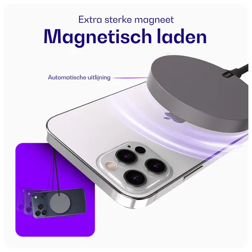 Buddi Power Qi2 Draadloze Magnetische MagSafe Oplader 15W met 1.5M Kabel Grijs afbeelding 6