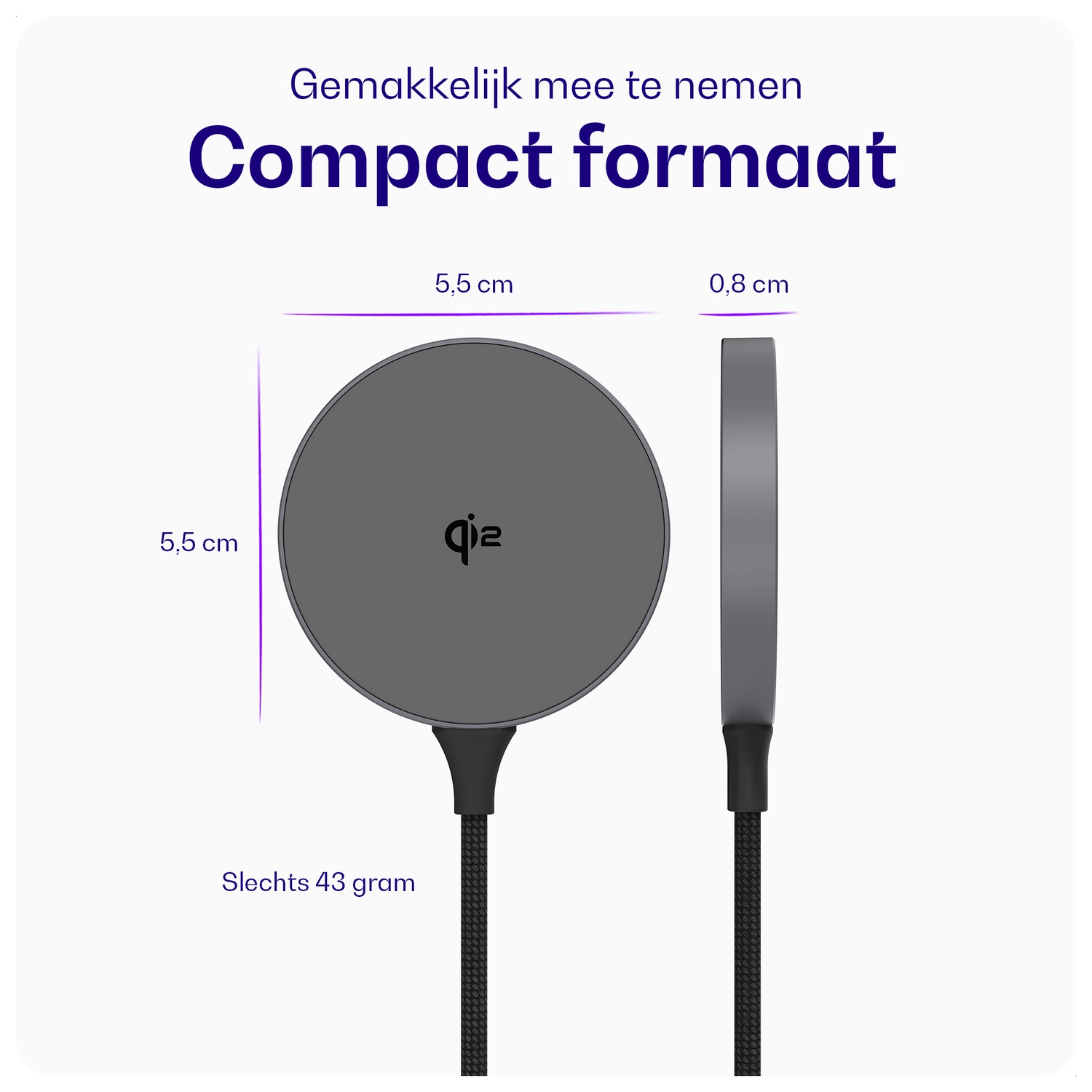 Buddi Power Qi2 Draadloze Magnetische MagSafe Oplader 15W met 1.5M Kabel Grijs afbeelding 9
