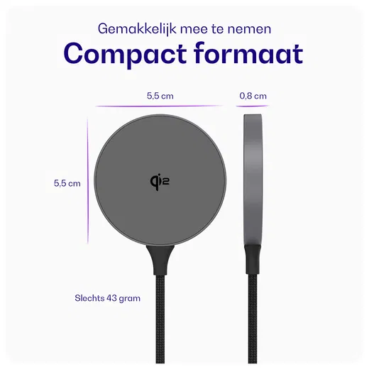 Buddi Power Qi2 Draadloze Magnetische MagSafe Oplader 15W met 1.5M Kabel Grijs afbeelding 9