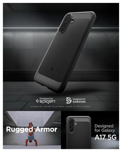 Spigen Rugged Armor Samsung Galaxy A17 Hoesje Back Cover Matte Zwart afbeelding 2