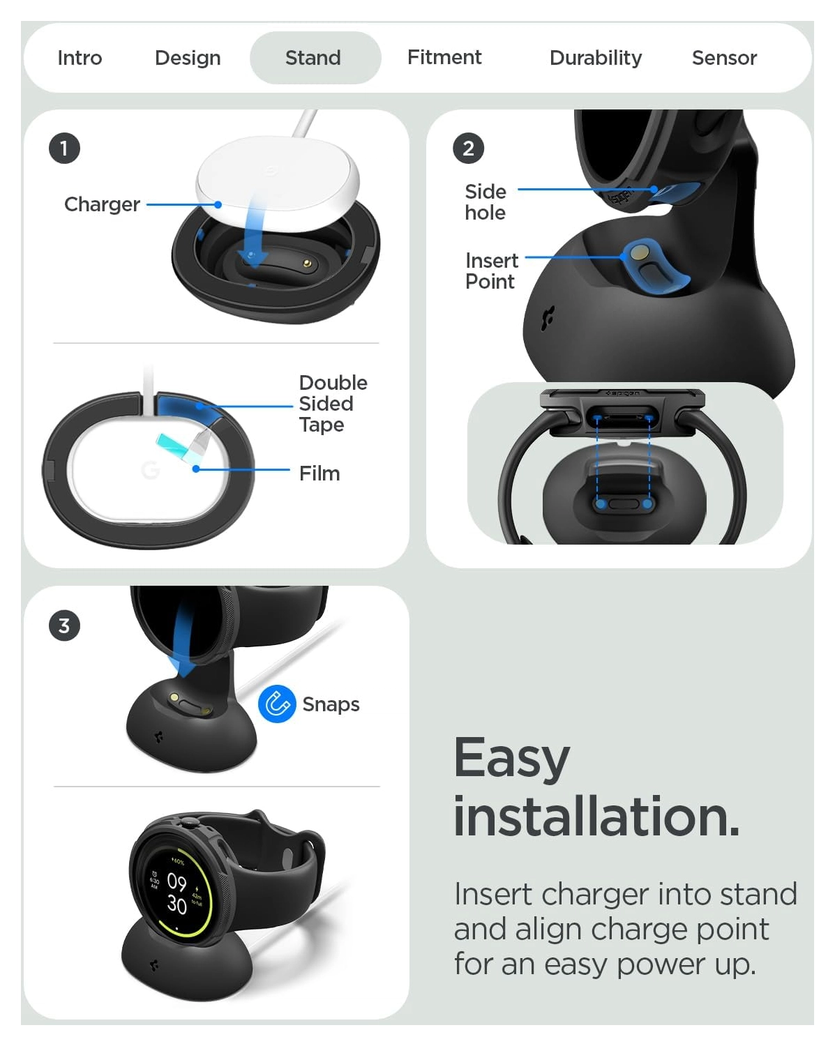 Spigen Liquid Air - Google Pixel Watch 4 41MM Hoesje Zwart + Oplaad Standaard afbeelding 4
