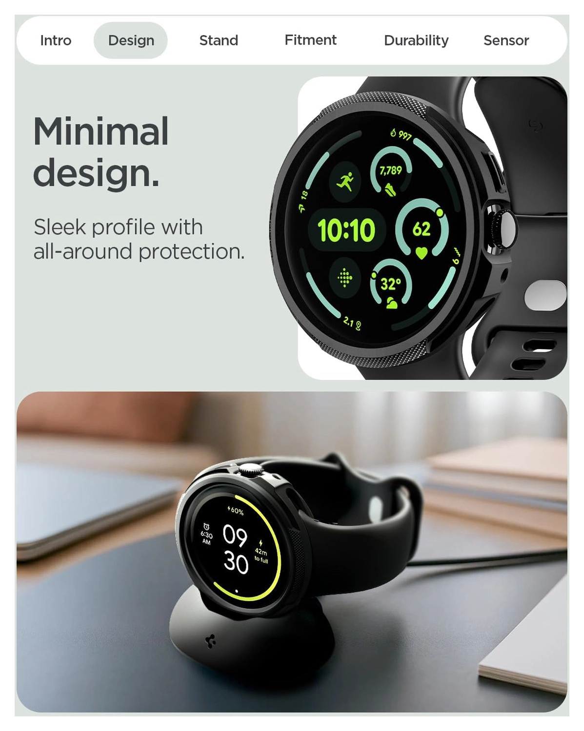 Spigen Liquid Air - Google Pixel Watch 4 41MM Hoesje Zwart + Oplaad Standaard afbeelding 7