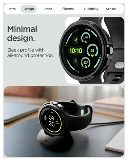 Spigen Liquid Air - Google Pixel Watch 4 41MM Hoesje Zwart + Oplaad Standaard afbeelding 7