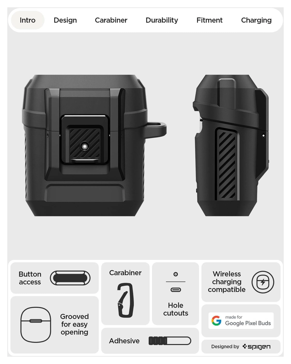 Spigen Lock Fit Google Pixel Buds 2a Hoesje Case Zwart afbeelding 3