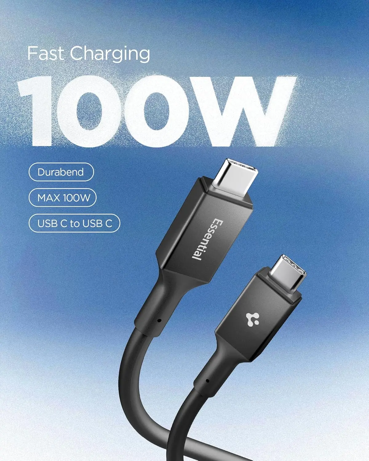 Spigen Essential USB-C naar USB-C Kabel 100W Fast Charge 1 Meter Zwart afbeelding 2